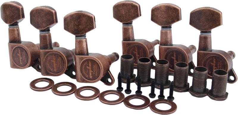 guyker Guitar Machine Heads (6 for Right Hand) - 1:15 Closed String Tuning Key Peg Tuners with Hexagonal Handle Replacement for Electric or Acoustic Guitars (Antique Bronze) - Image 1